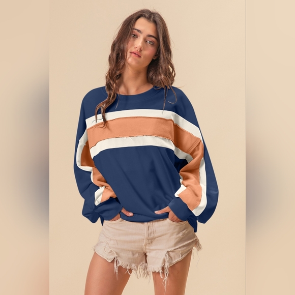 BiBi French Terry Color Block Cut Edge Detail Sweatshirt - Picture 4 of 4
